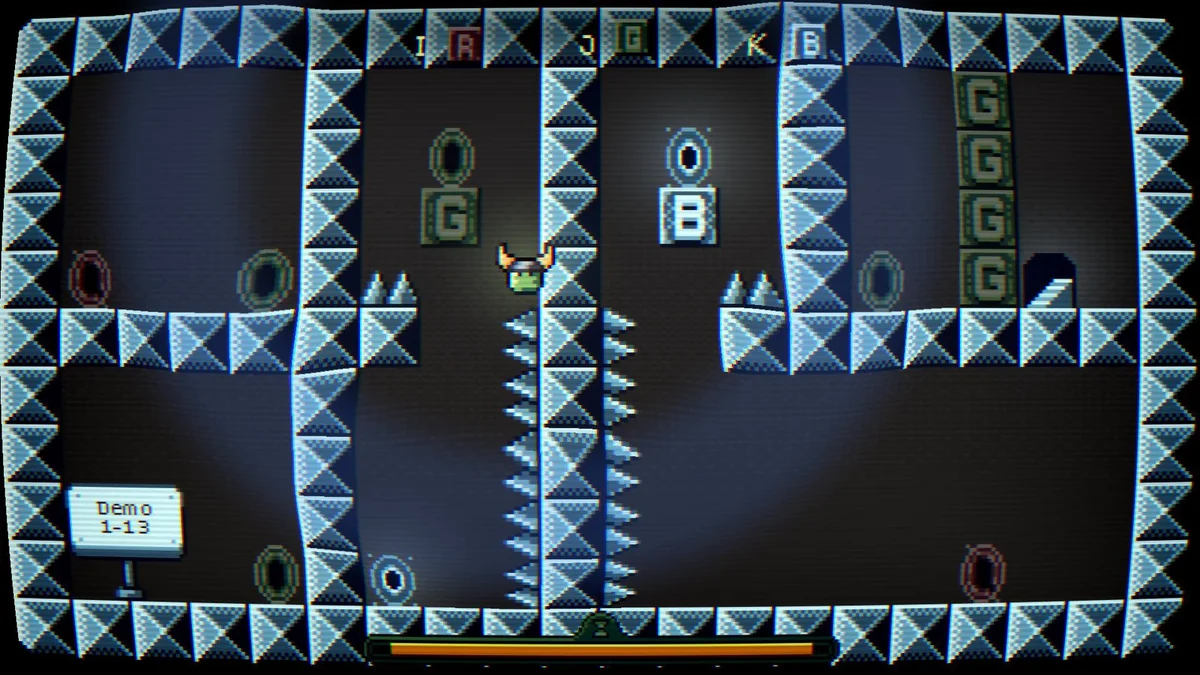 Mid-jump, the hero switches to the blue dimension