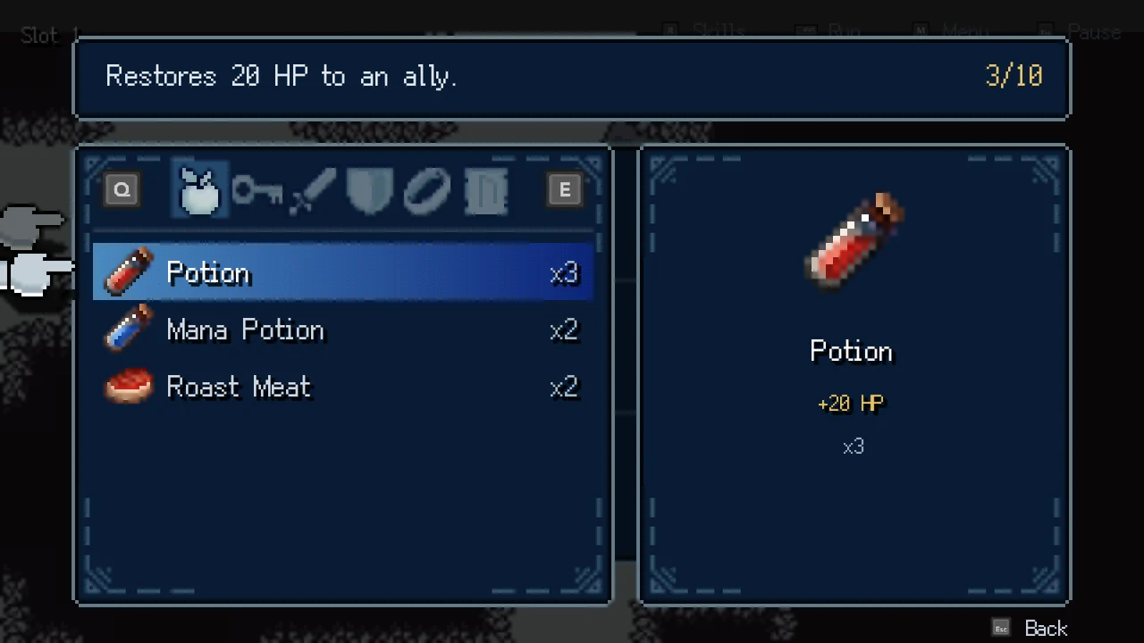 The items menu