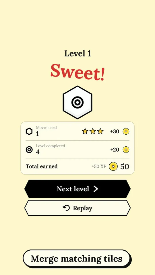 Level complete with stars and coins